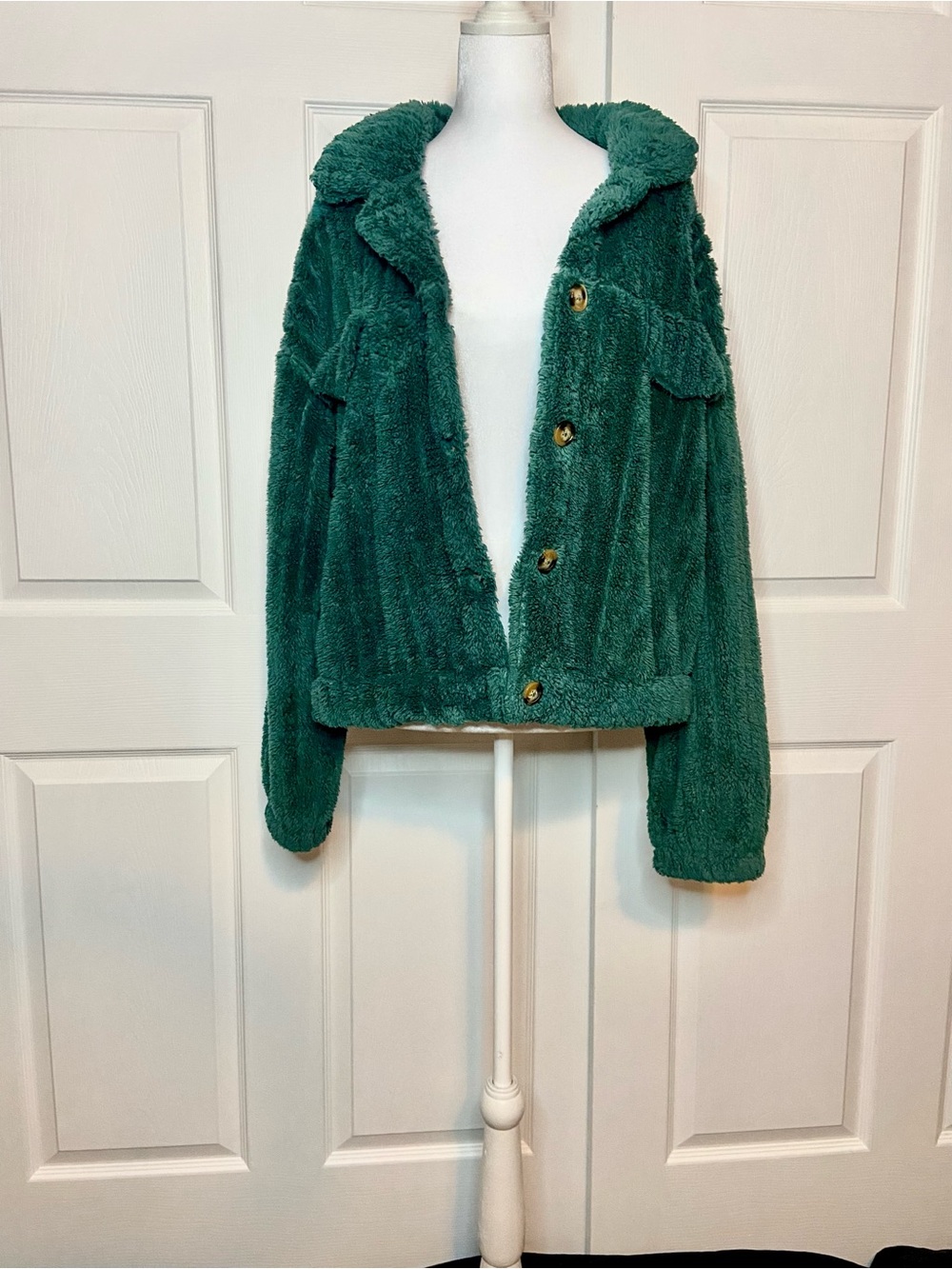 Emerald Green Teddy Button-Up Jacket